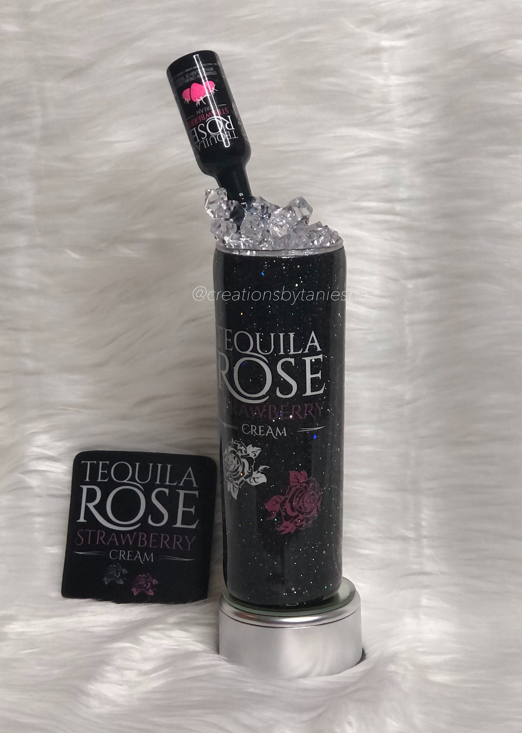 Tequila Rose Glitter Tumbler with Ice Topper